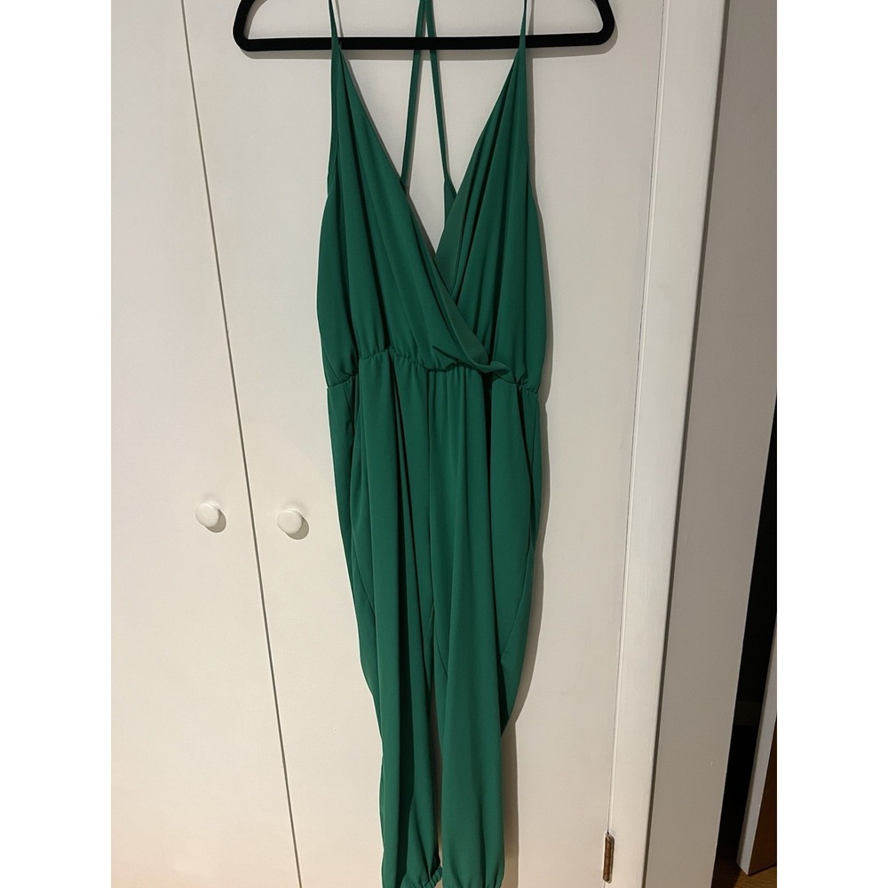 Fashion Union Women's Jumpsuit Small Green Tank Sleeveless Stretch Spaghetti - Picture 2 of 7